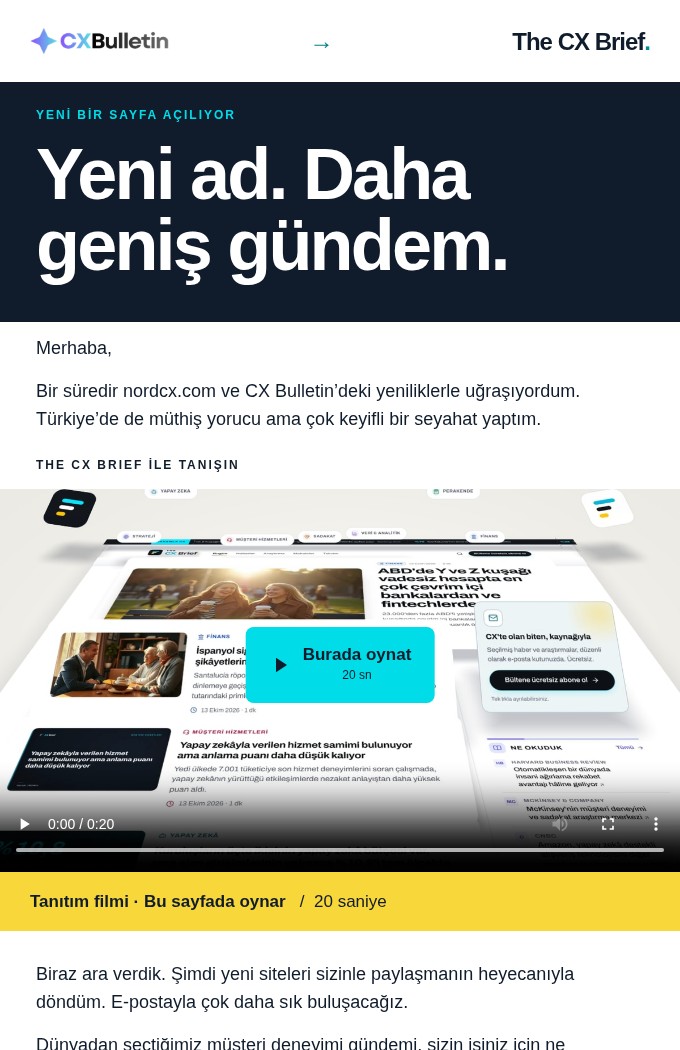 Editoryal lansman e-posta tasarımının gerçek ilk ekranı