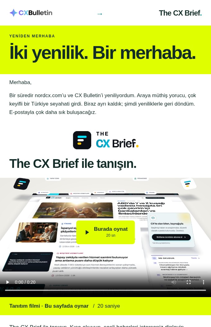 Kısa ve canlı e-posta tasarımının gerçek ilk ekranı